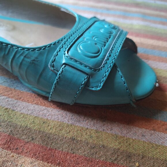 Chloe Aqua Blue Open-Toe Flats - Picture 8 of 10